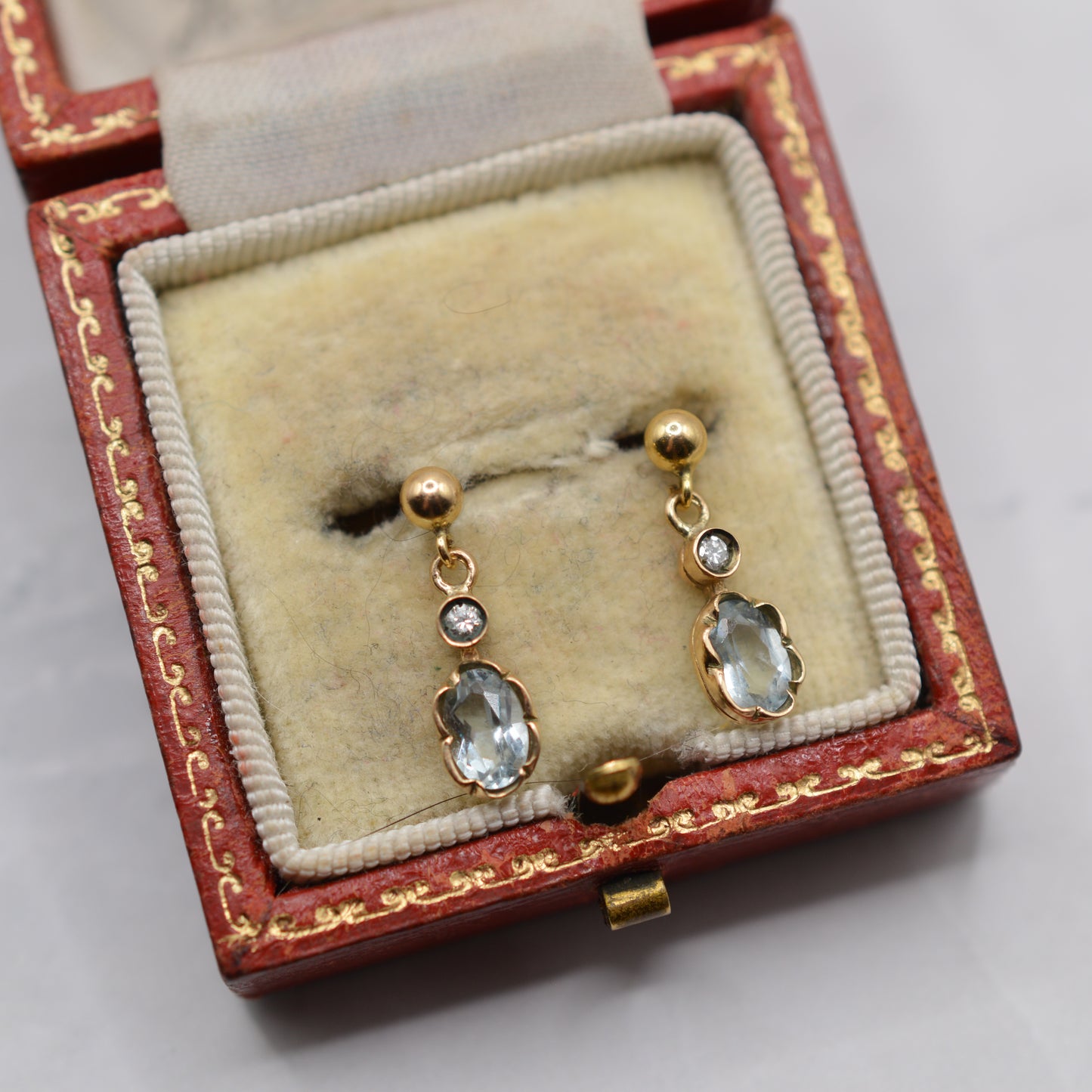 1980s 9ct Gold Aquamarine & Diamond Drop Earrings
