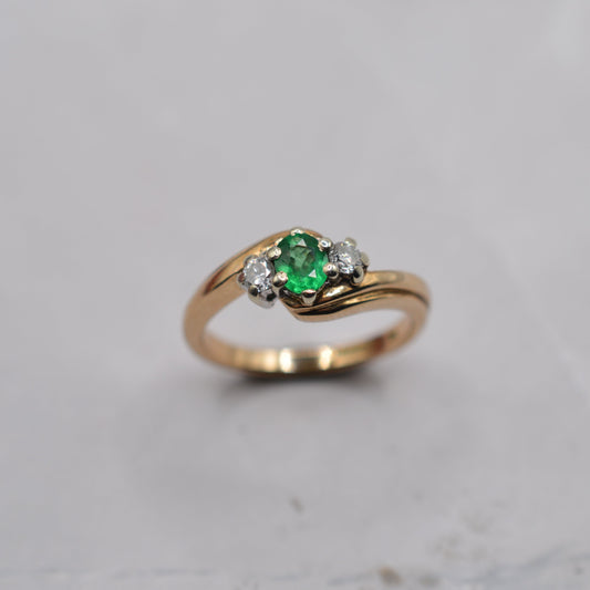 9ct Gold Emerald & Diamond Crossover Trilogy Ring