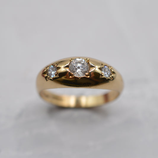 1990s Chunky 9ct Gold Cubic Zirconia Gypsy Trilogy Ring