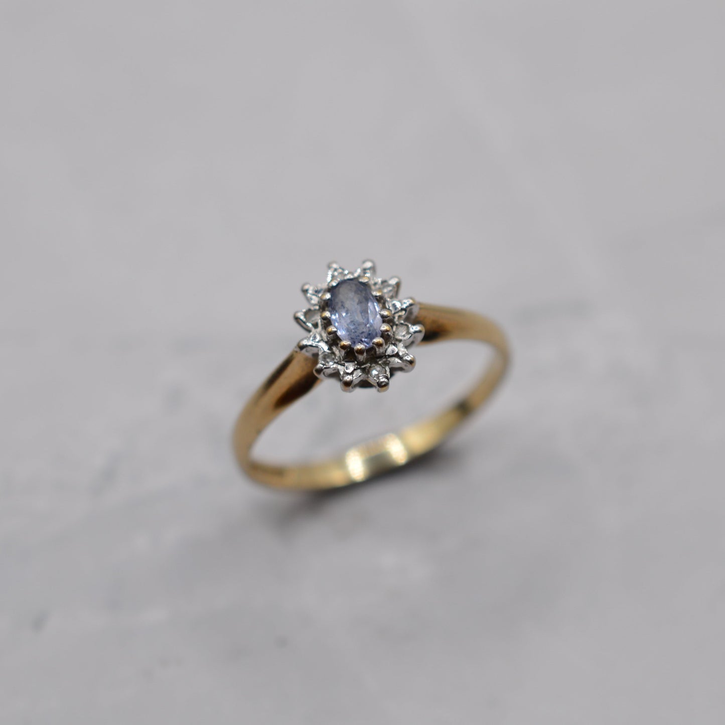 1990s 9ct Gold Sapphire & Diamond Cluster Ring