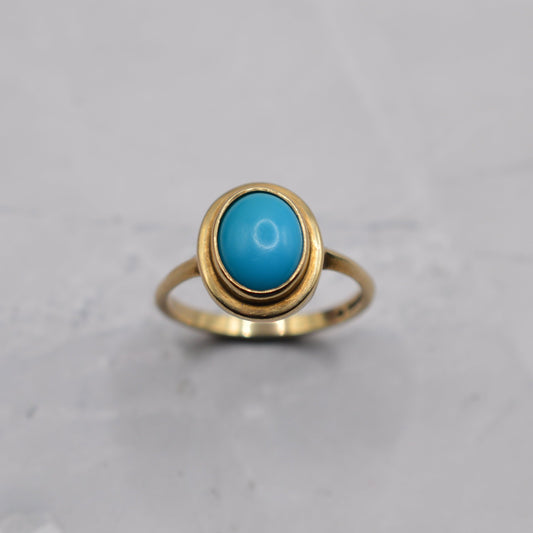 1990s 9ct Gold Turquoise Bezel-Set Ring