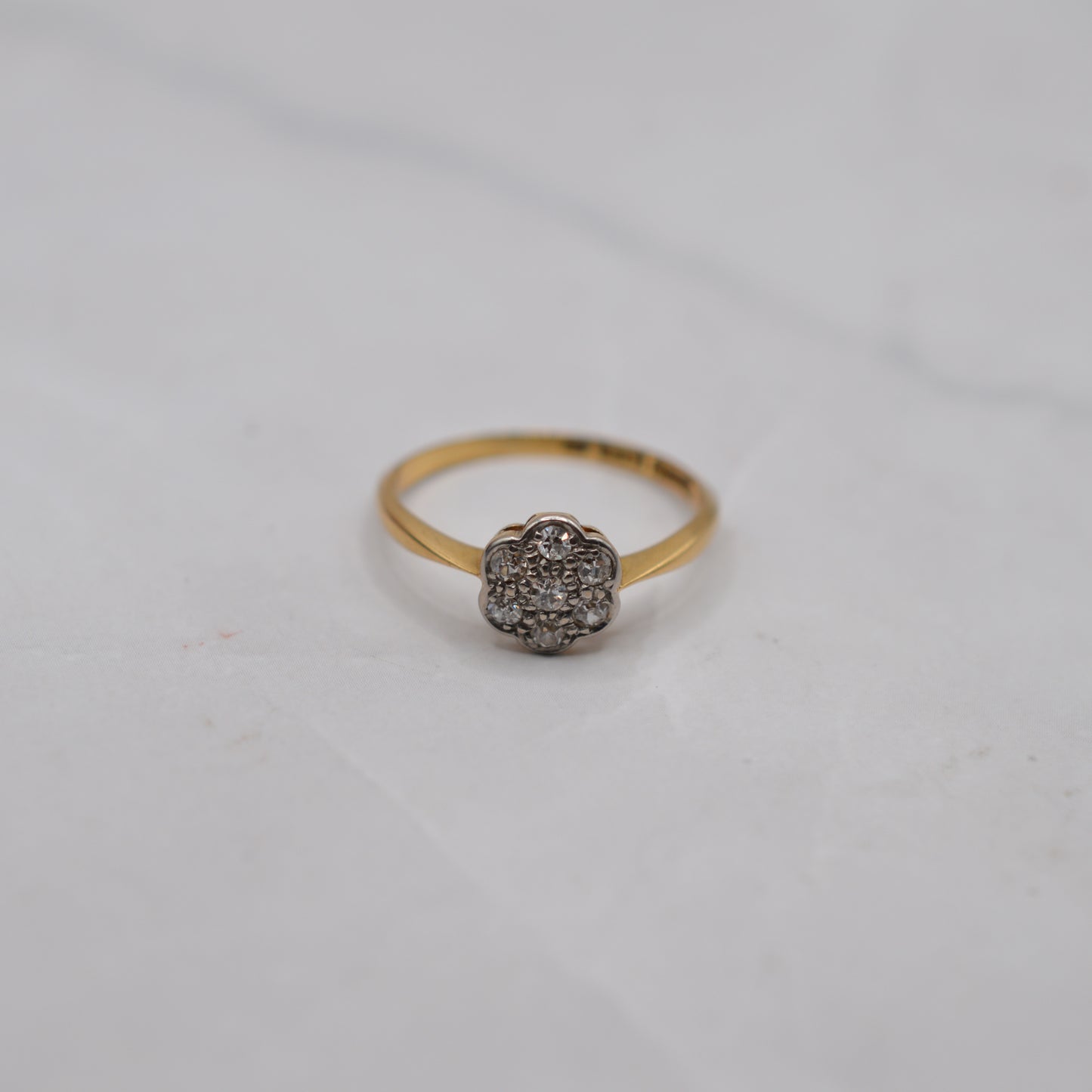 Antique Edwardian 18ct Gold & Palladium Diamond Daisy Cluster Ring