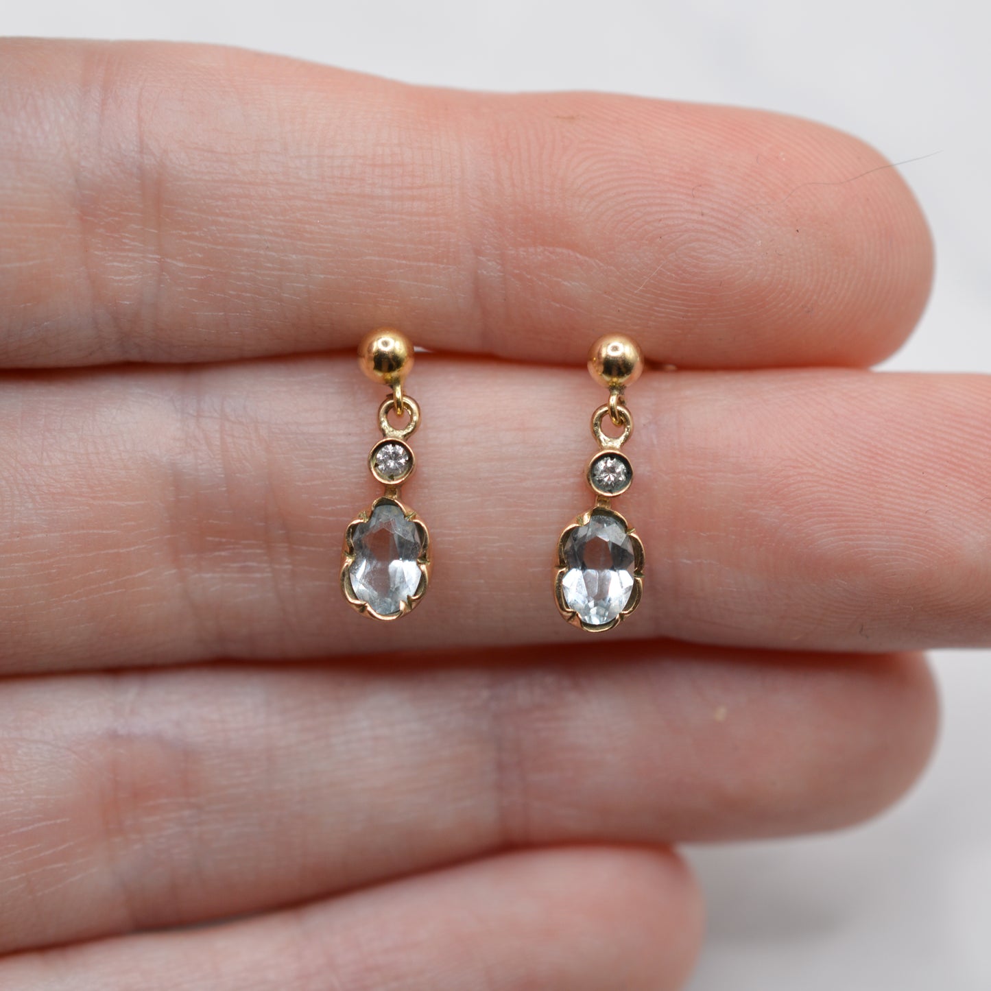 1980s 9ct Gold Aquamarine & Diamond Drop Earrings