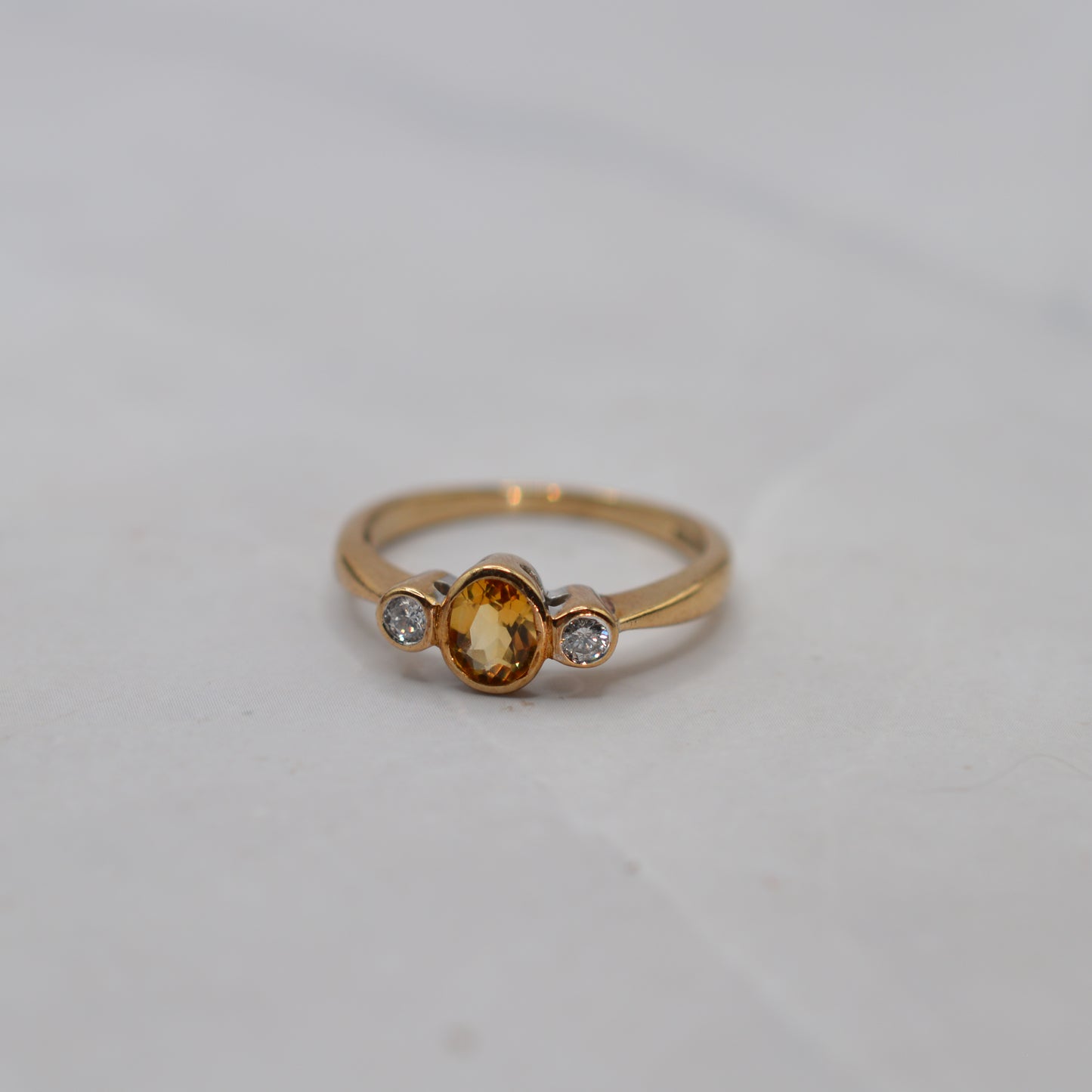 9ct Gold Citrine & Diamond Trilogy Ring