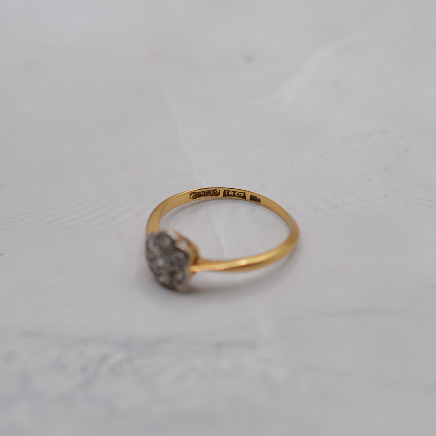 Antique Edwardian 18ct Gold & Palladium Diamond Daisy Cluster Ring