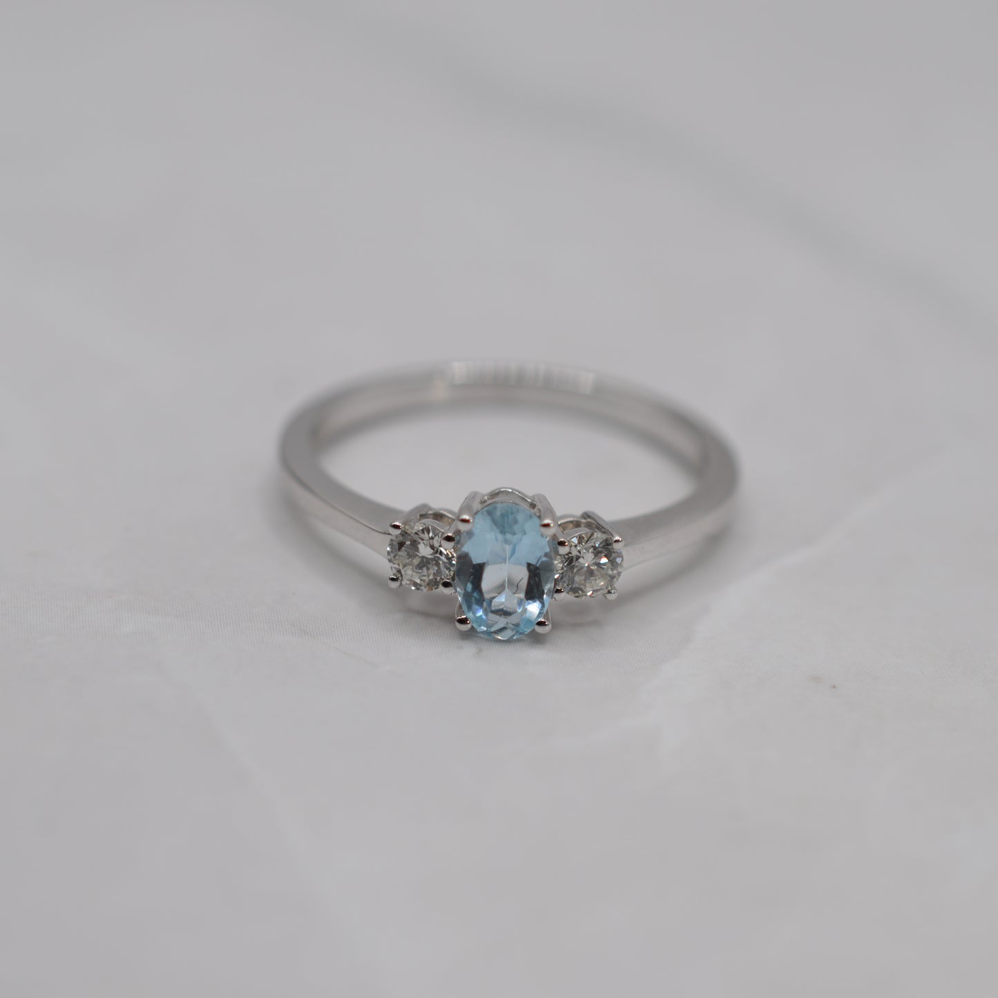 18ct Gold Aquamarine & Diamond Trilogy Ring