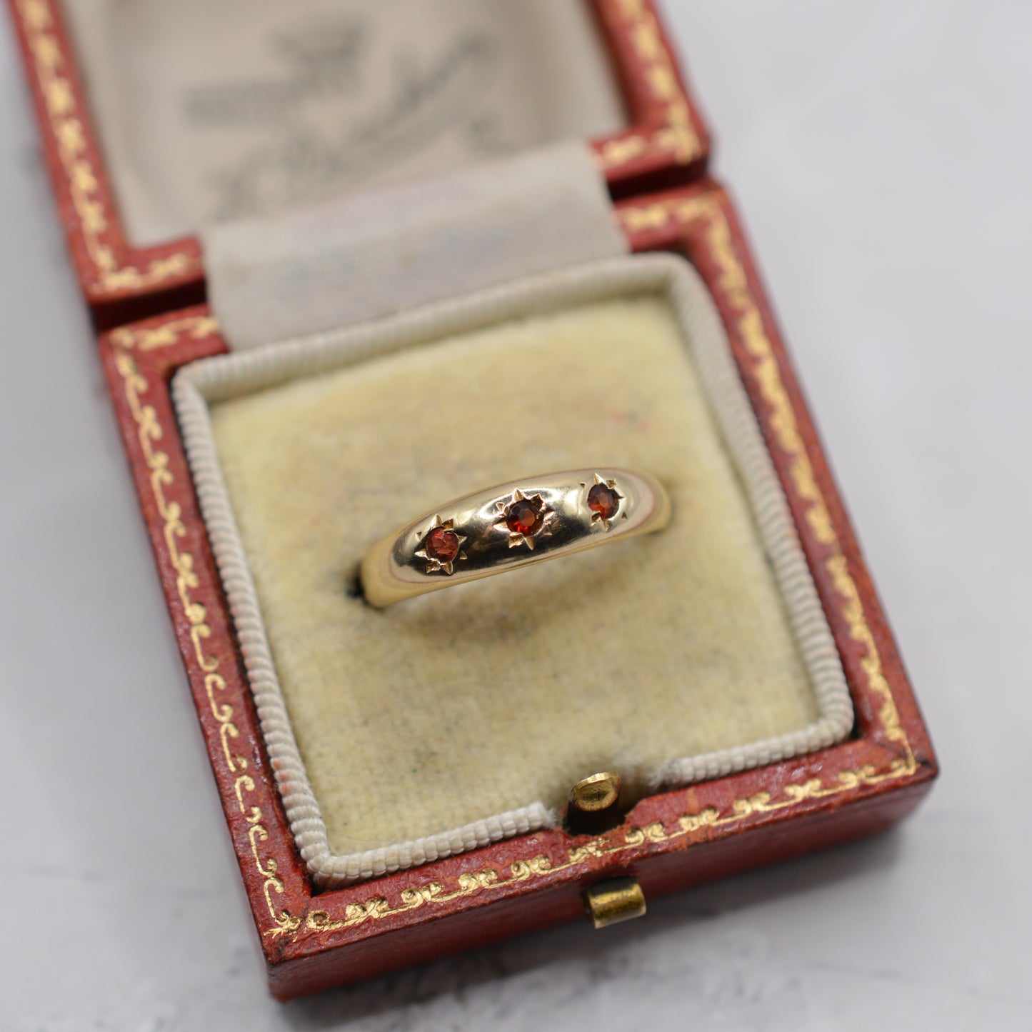 9ct Gold Garnet Trilogy Starburst Gypsy Ring