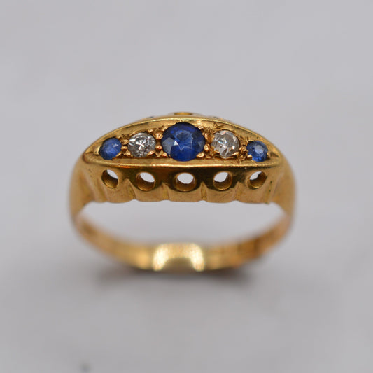 Antique 1915 18ct Gold Sapphire & Diamond Ring