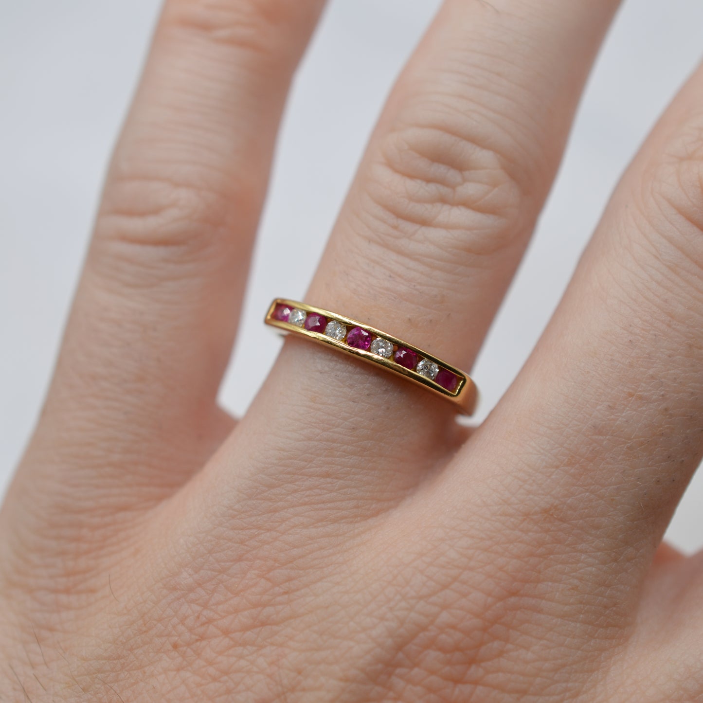 18ct Gold Ruby & Diamond Channel-Set Half-Eternity Ring