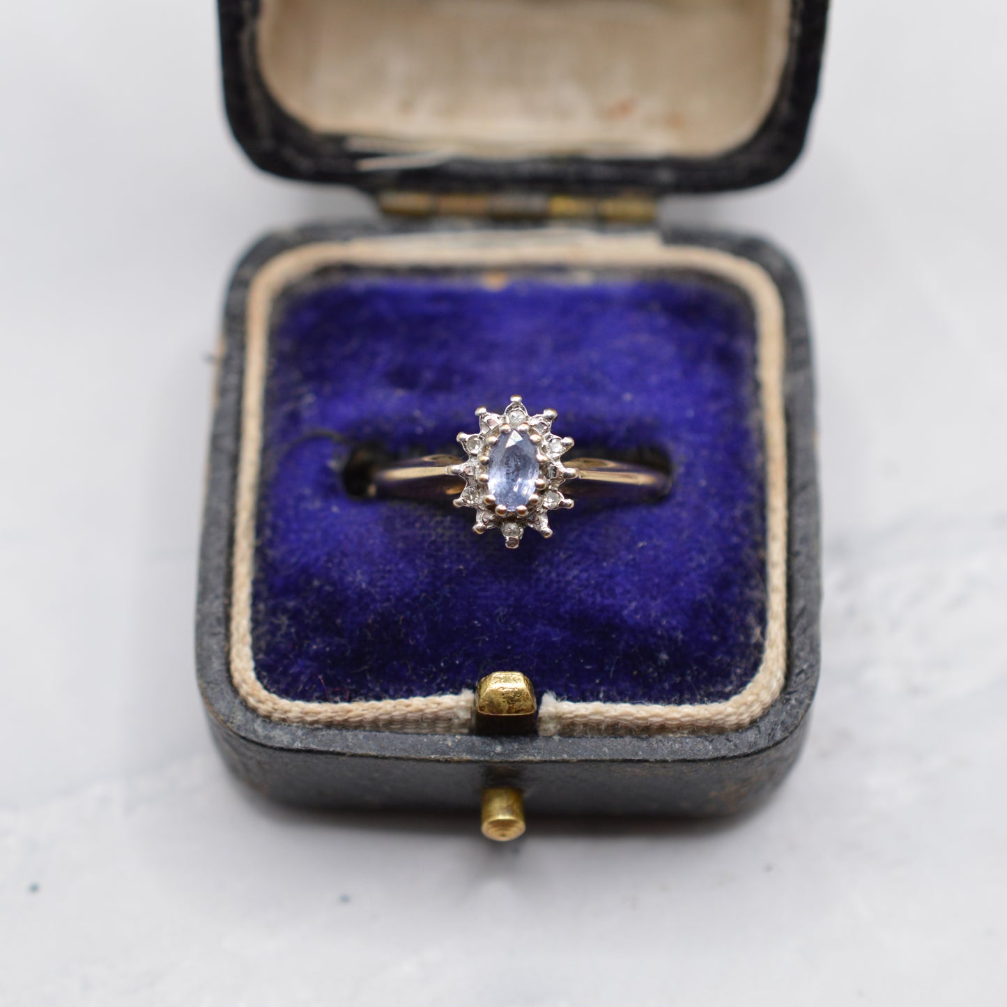 1990s 9ct Gold Sapphire & Diamond Cluster Ring