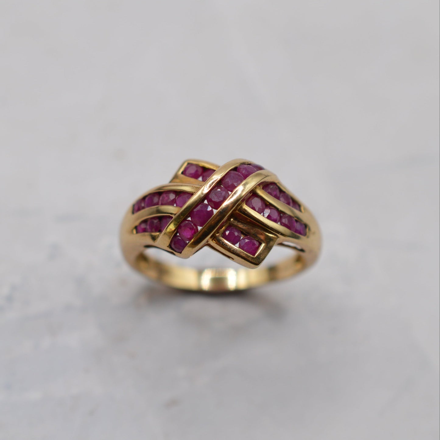 Chunky 9ct Gold Ruby Crossover Ring