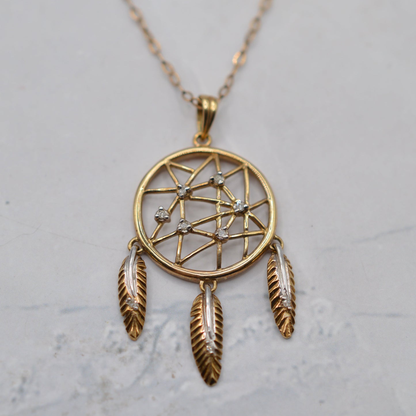 9ct Gold Diamond Dreamcatcher Pendant Necklace (19”