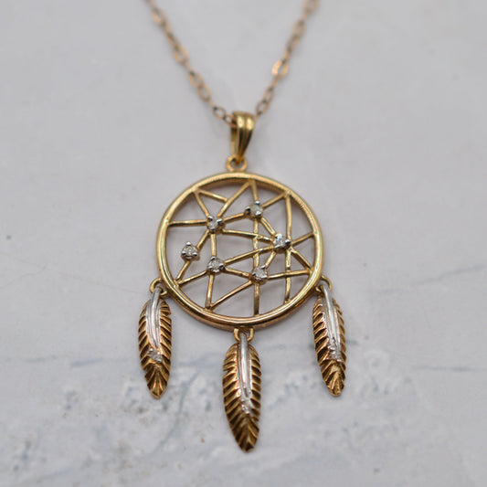 9ct Gold Diamond Dreamcatcher Pendant Necklace (19”)