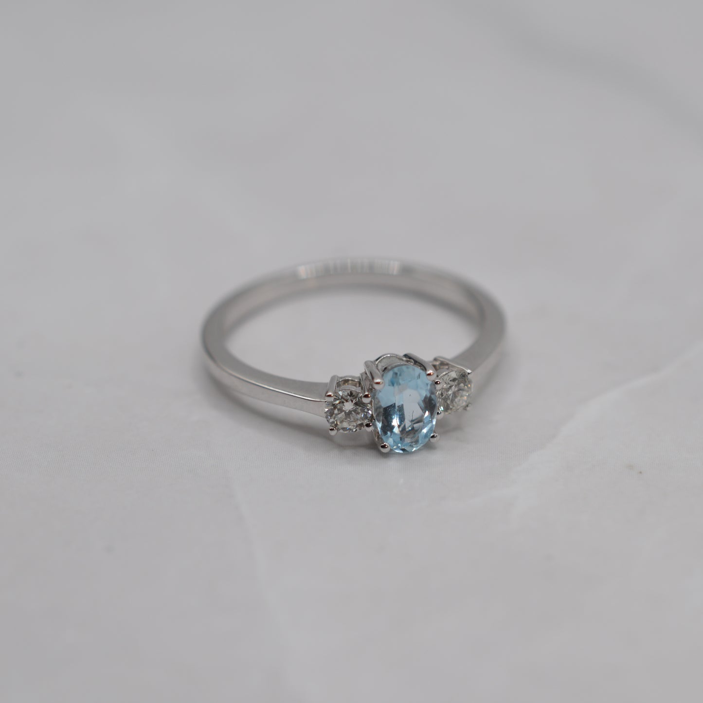 18ct Gold Aquamarine & Diamond Trilogy Ring