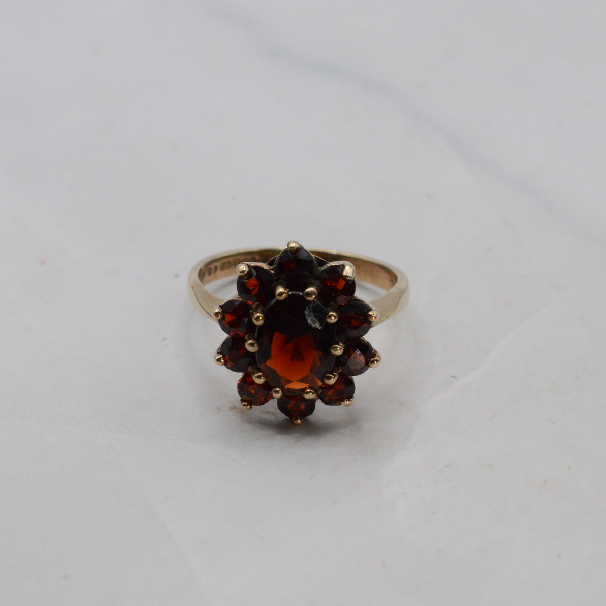1980s Vintage 9ct Gold Garnet Cluster Ring