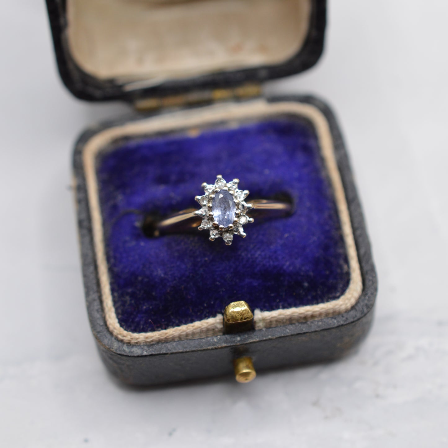 1990s 9ct Gold Sapphire & Diamond Cluster Ring