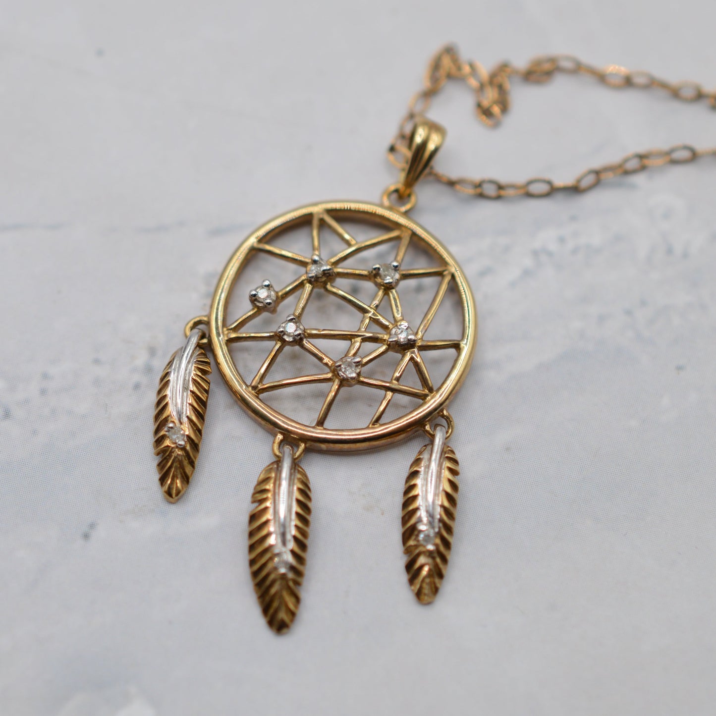 9ct Gold Diamond Dreamcatcher Pendant Necklace (19”