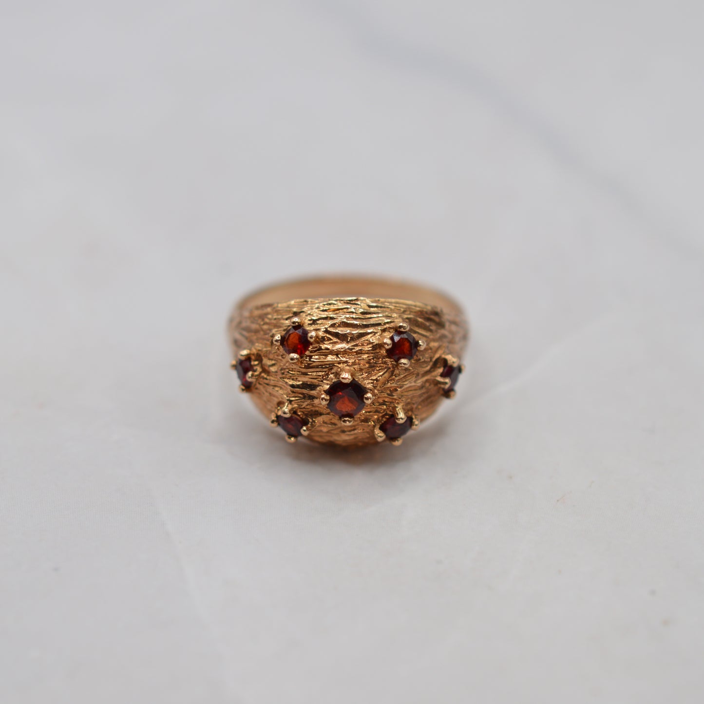 Chunky 1960s Mid-Century 9ct Gold Garnet Bombé Ring