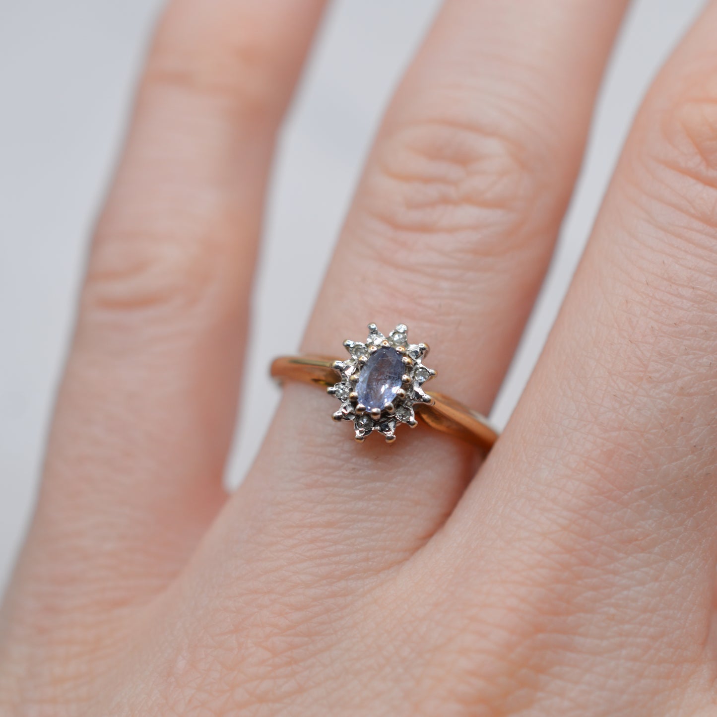 1990s 9ct Gold Sapphire & Diamond Cluster Ring