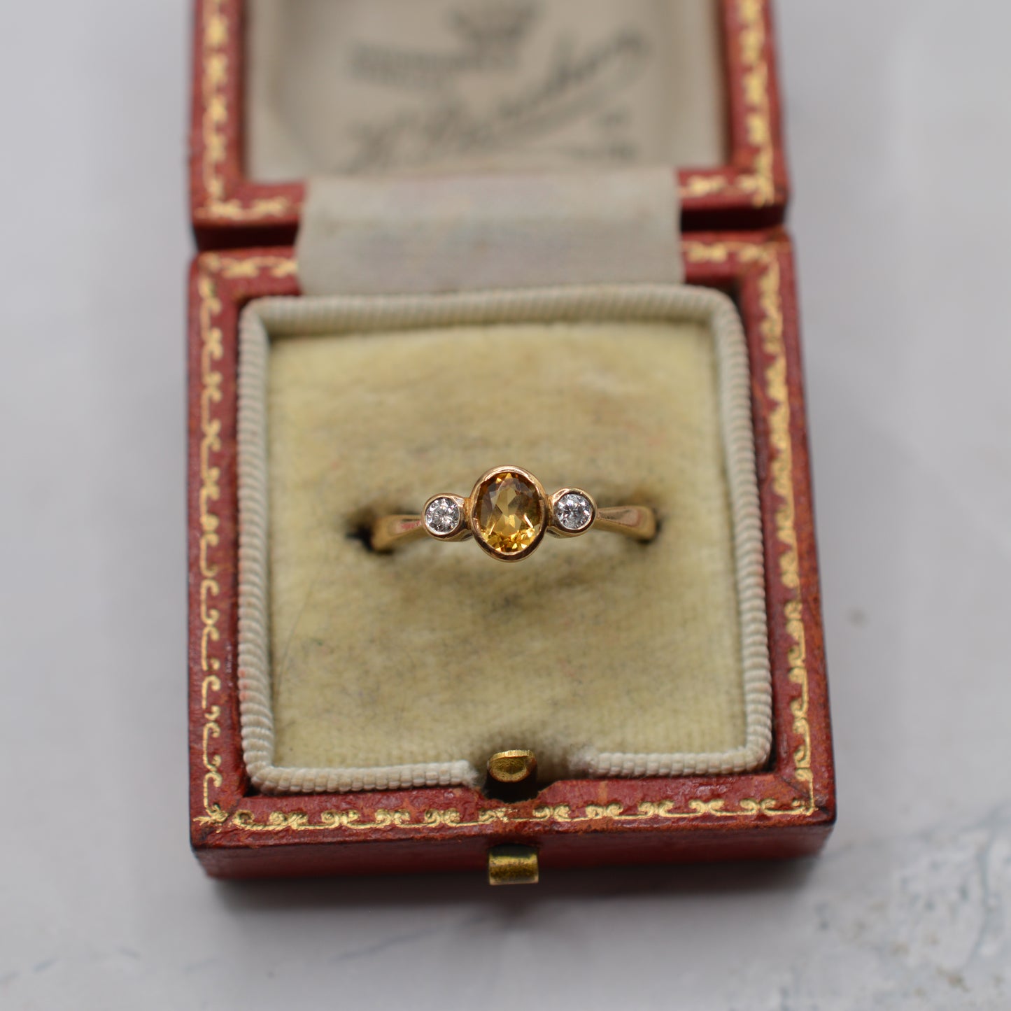 9ct Gold Citrine & Diamond Trilogy Ring