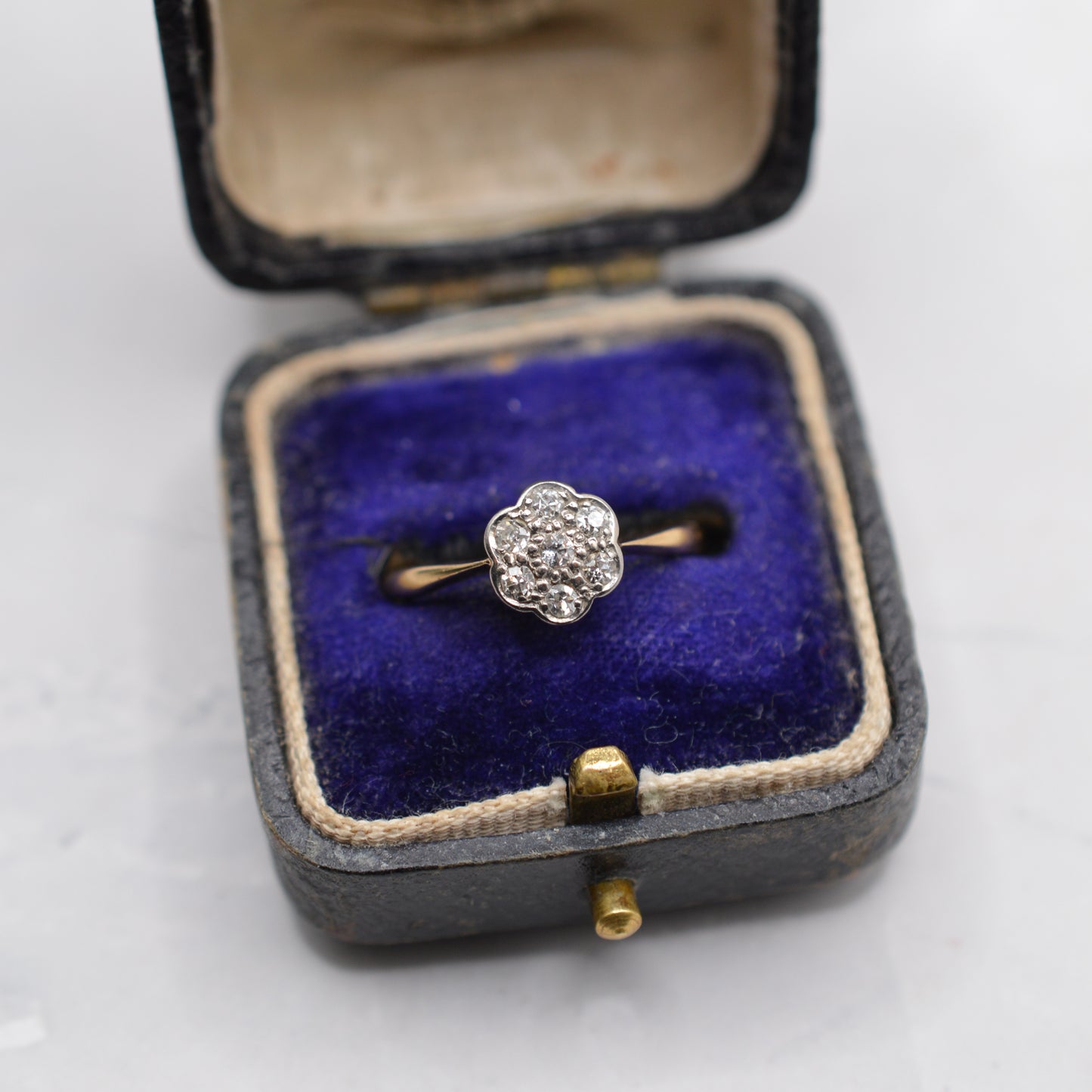 Antique Edwardian 18ct Gold & Palladium Diamond Daisy Cluster Ring