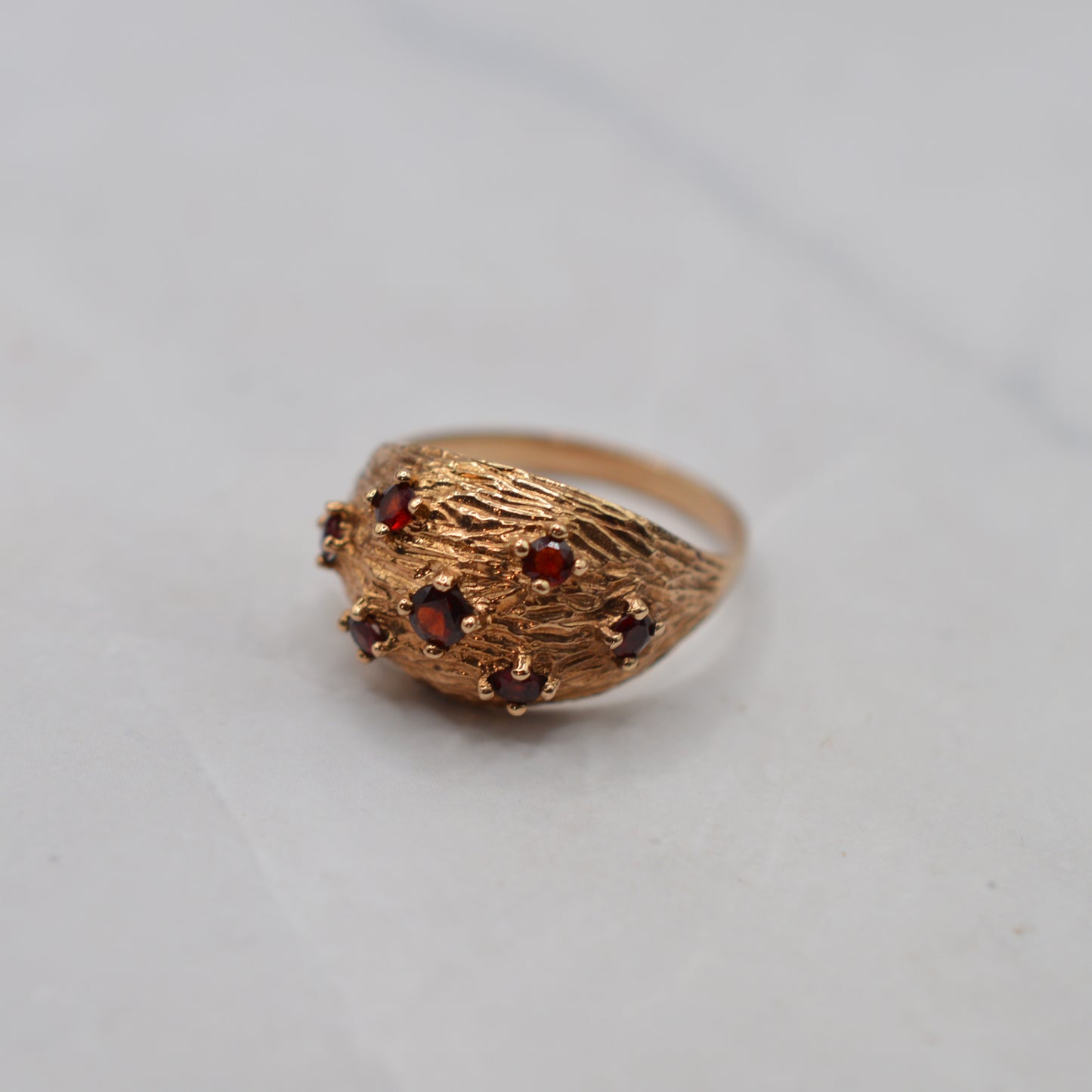 Chunky 1960s Mid-Century 9ct Gold Garnet Bombé Ring