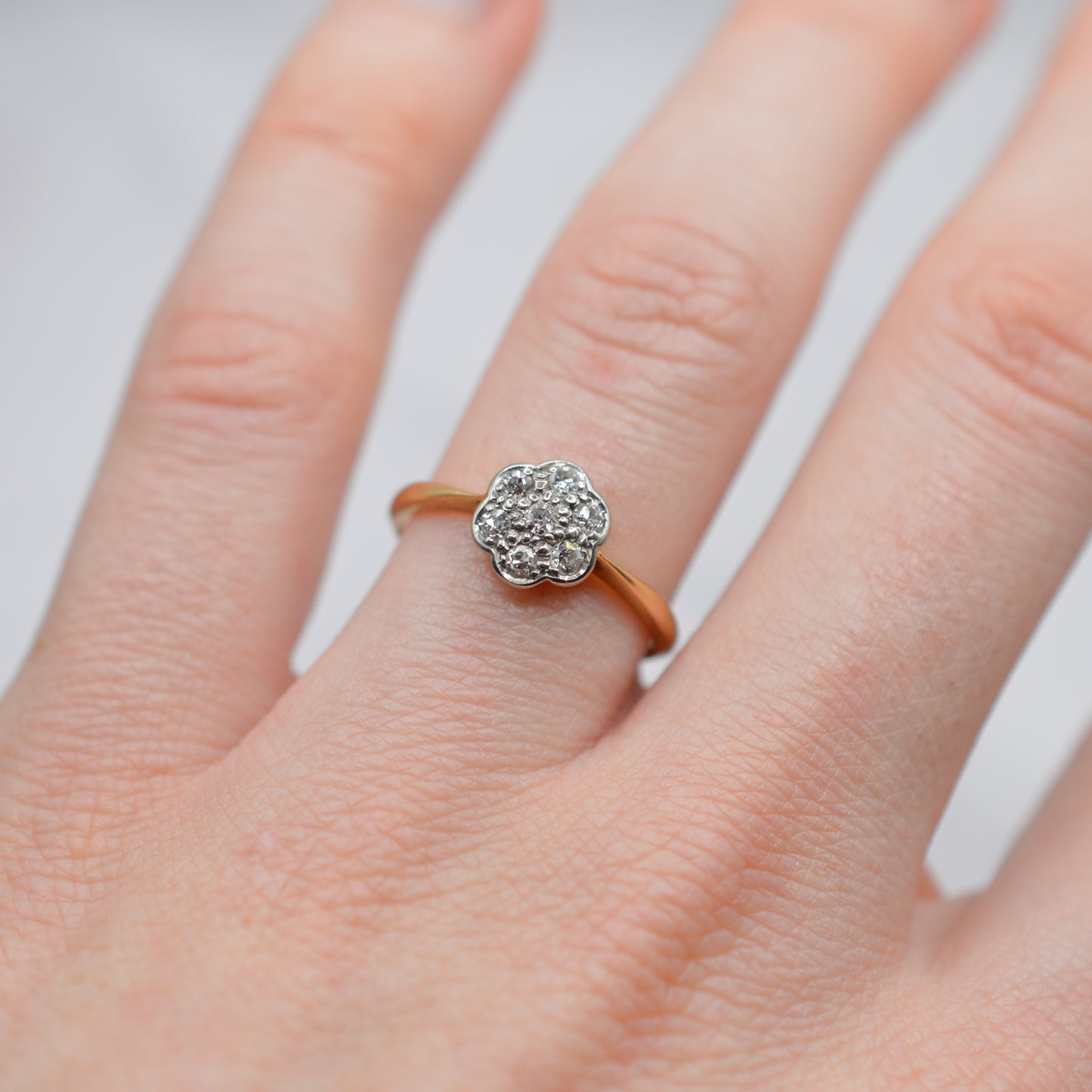 Antique Edwardian 18ct Gold & Palladium Diamond Daisy Cluster Ring