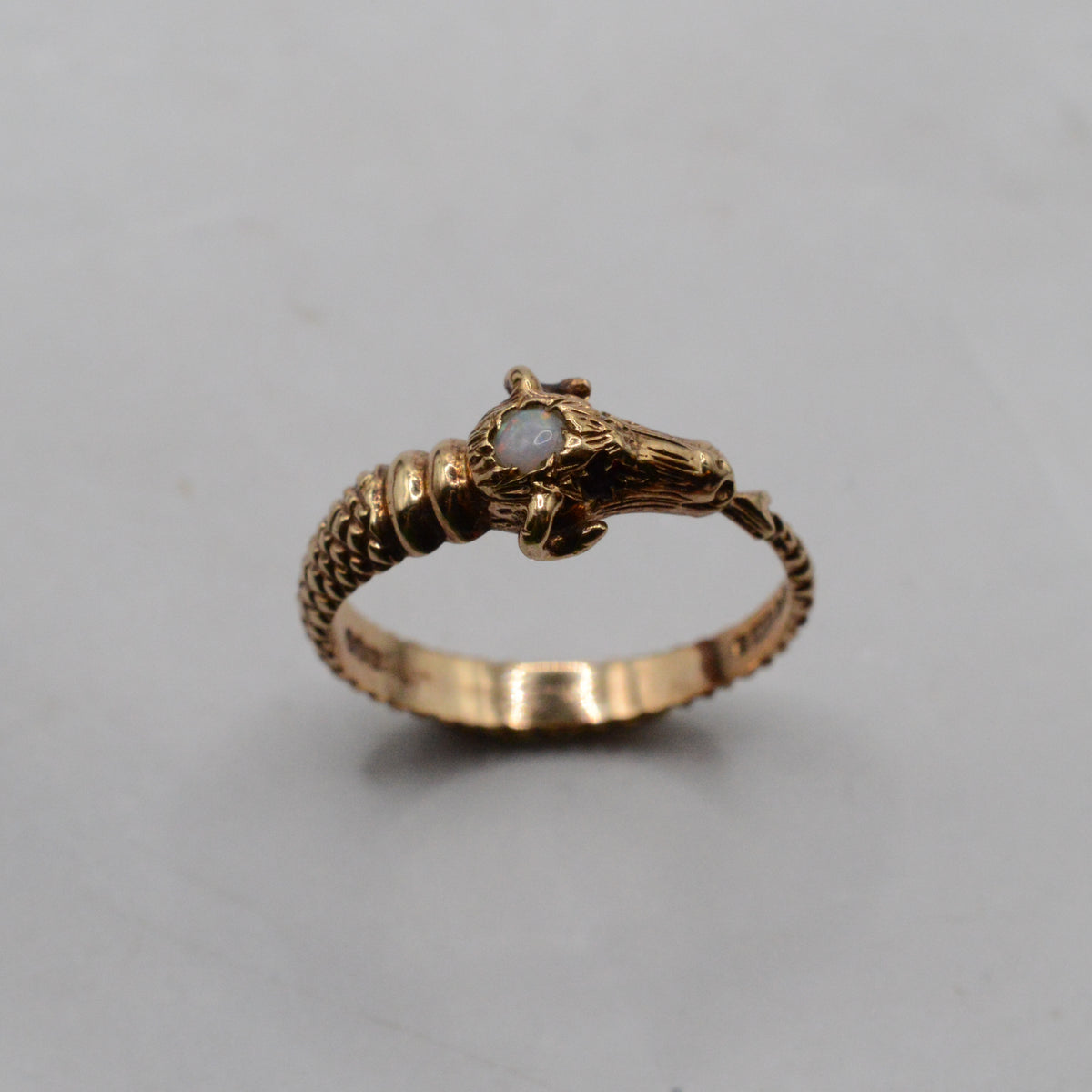 1970s Vintage 9ct Gold Ruby & Opal Rams Head Ring