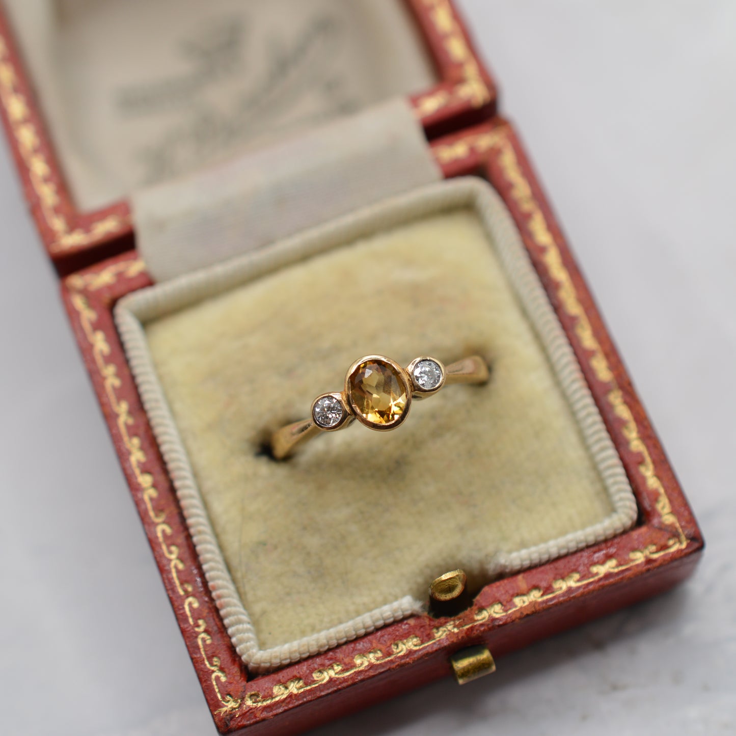 9ct Gold Citrine & Diamond Trilogy Ring