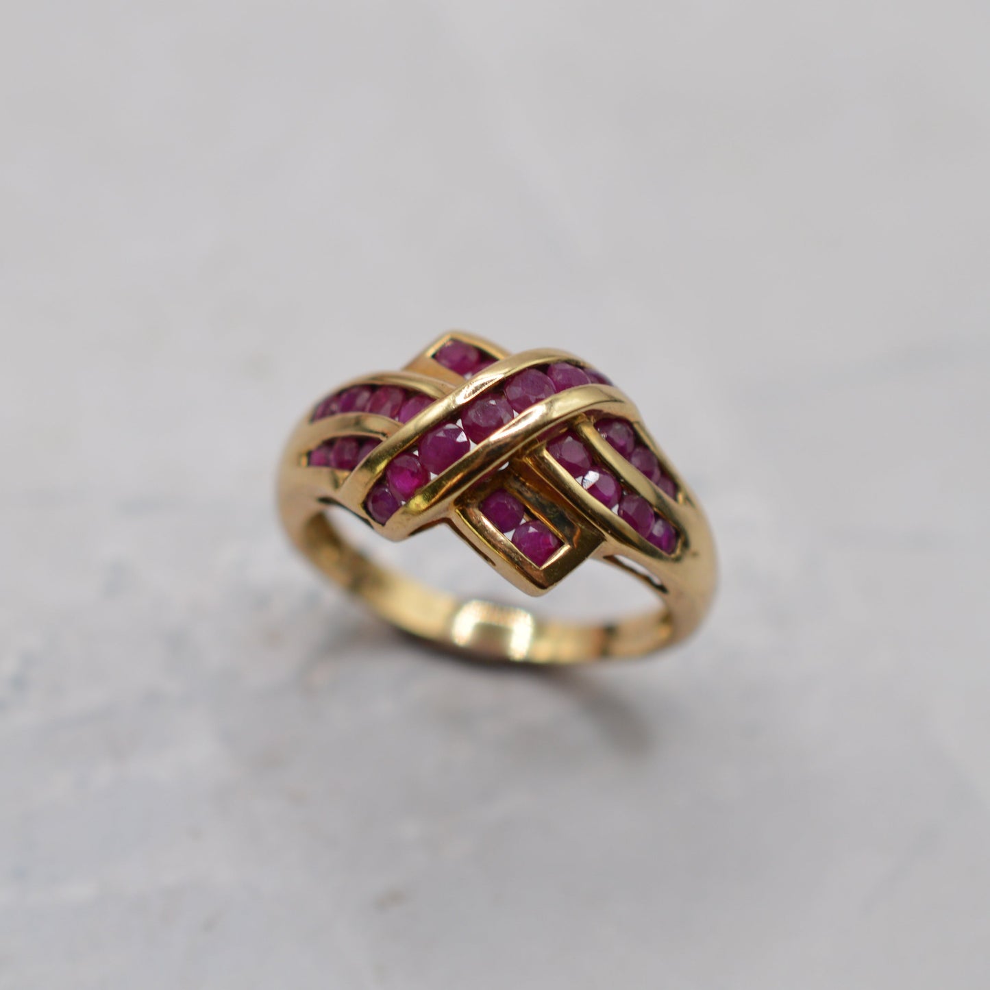 Chunky 9ct Gold Ruby Crossover Ring