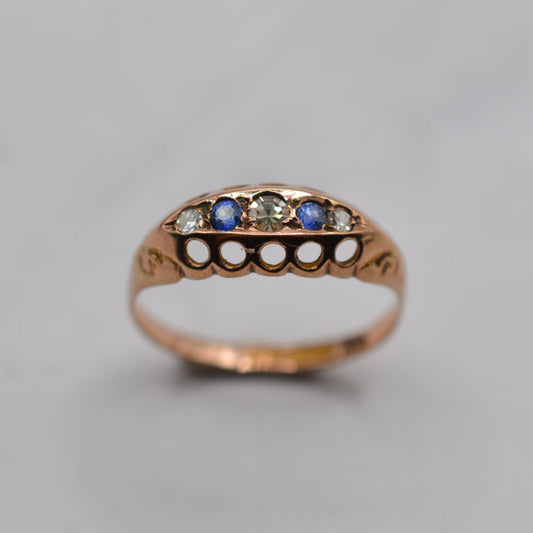 Antique 1919 9ct Rose Gold Sapphire & Diamond Ring