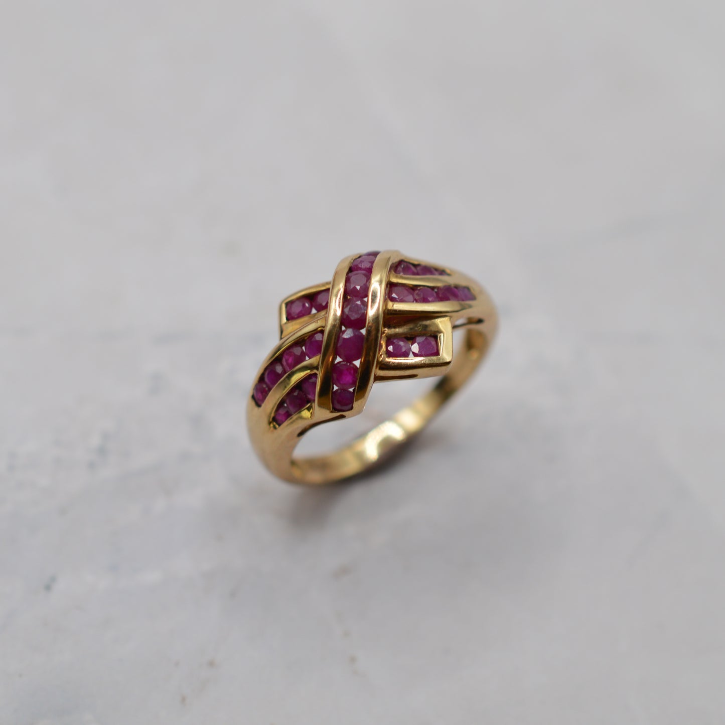 Chunky 9ct Gold Ruby Crossover Ring