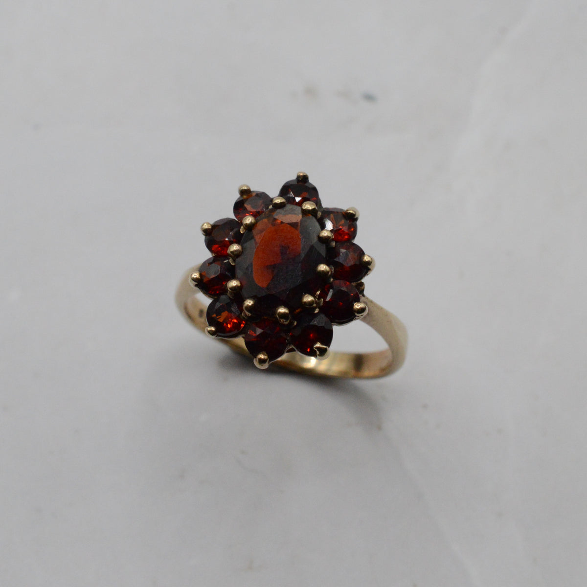 1980s Vintage 9ct Gold Garnet Cluster Ring
