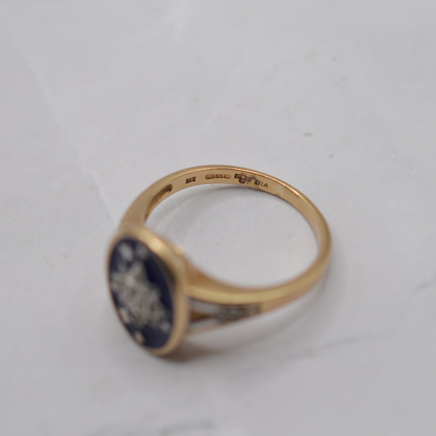 Y2K Millennium 9ct Gold Blue Enamel Star & Diamond Ring