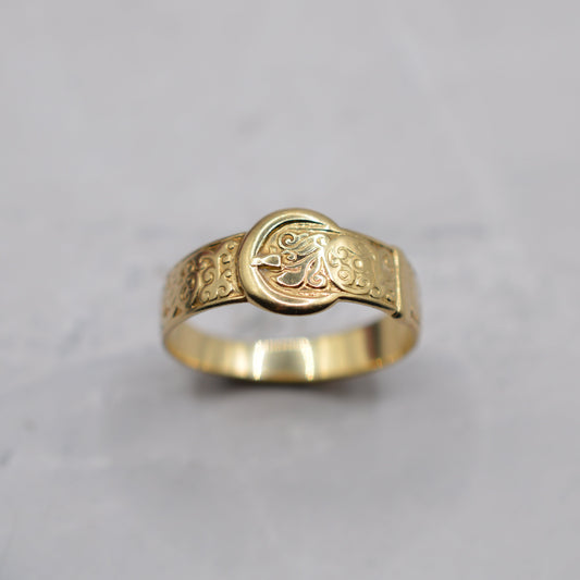 1980s Vintage 9ct Gold Buckle Ring