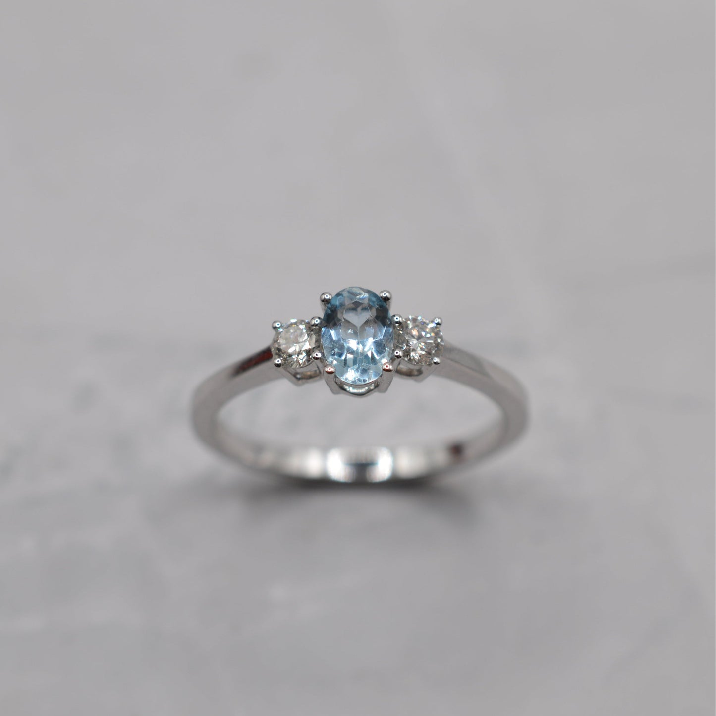 18ct Gold Aquamarine & Diamond Trilogy Ring