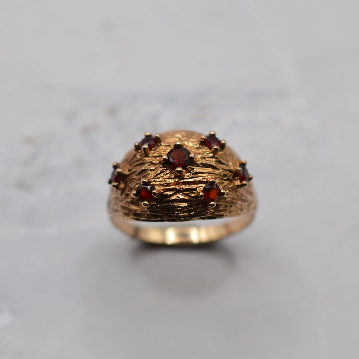 Chunky 1960s Mid-Century 9ct Gold Garnet Bombé Ring