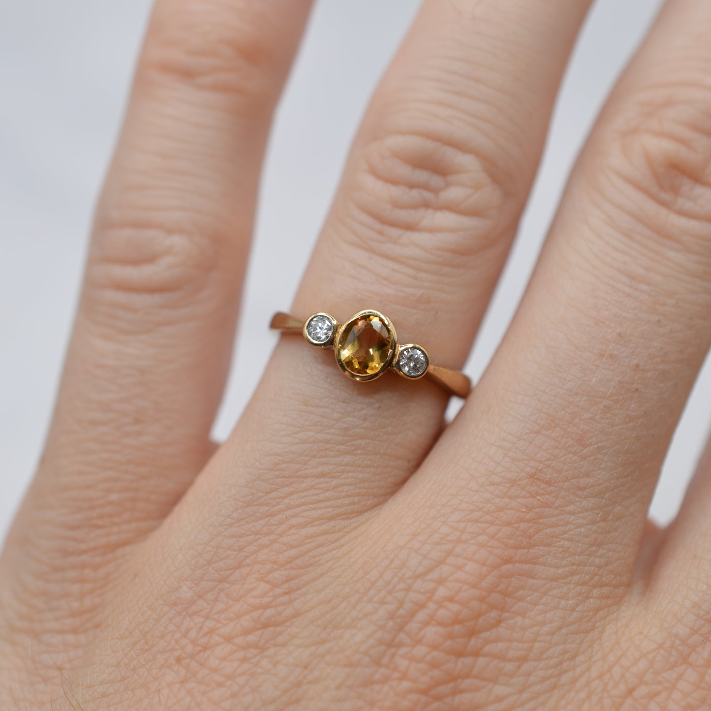 9ct Gold Citrine & Diamond Trilogy Ring