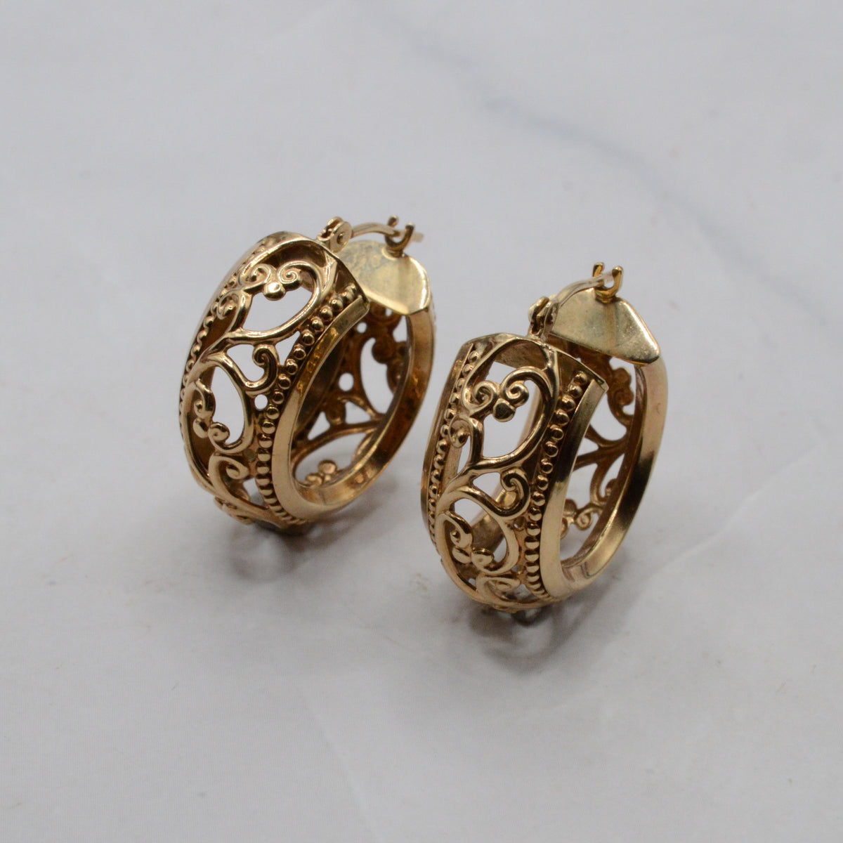Chunky 9ct Gold Openwork Hoop Earrings