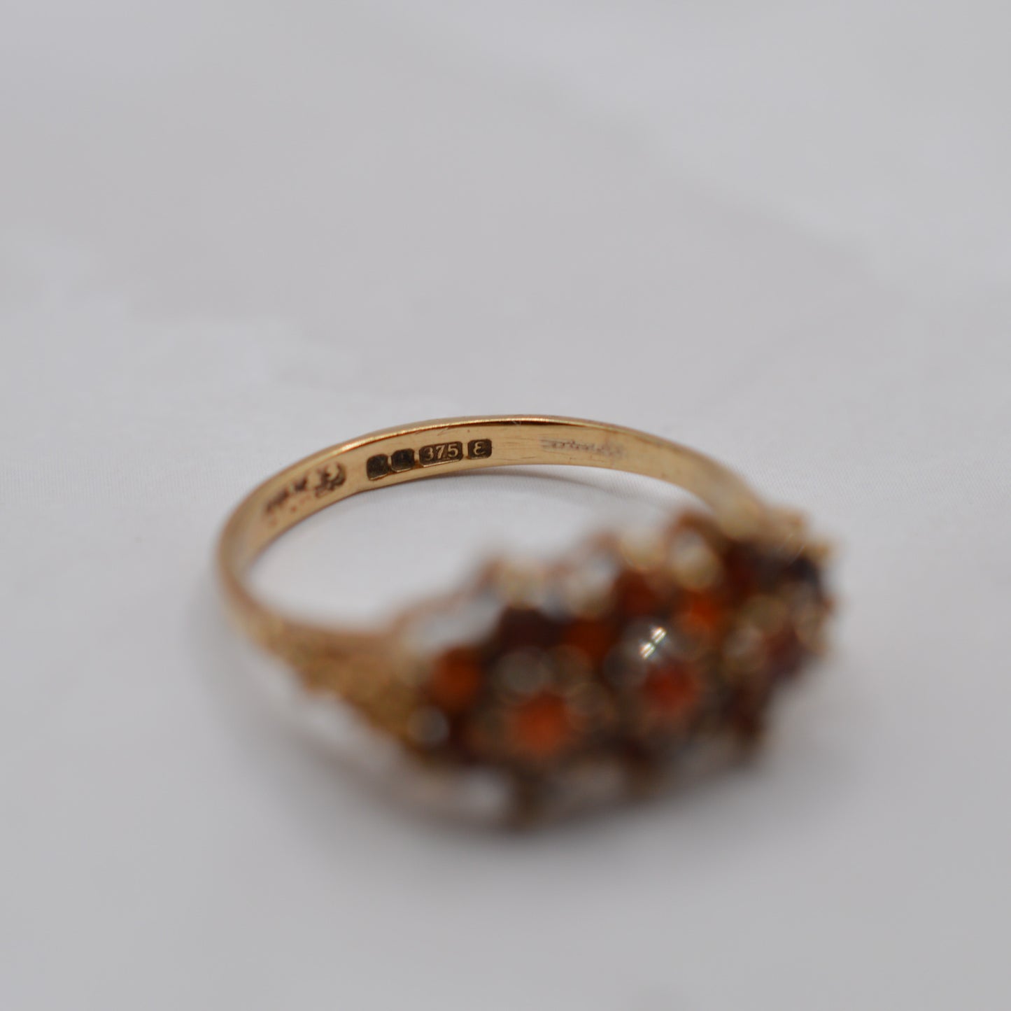 1970s Vintage 9ct Gold Garnet Triple Cluster Ring