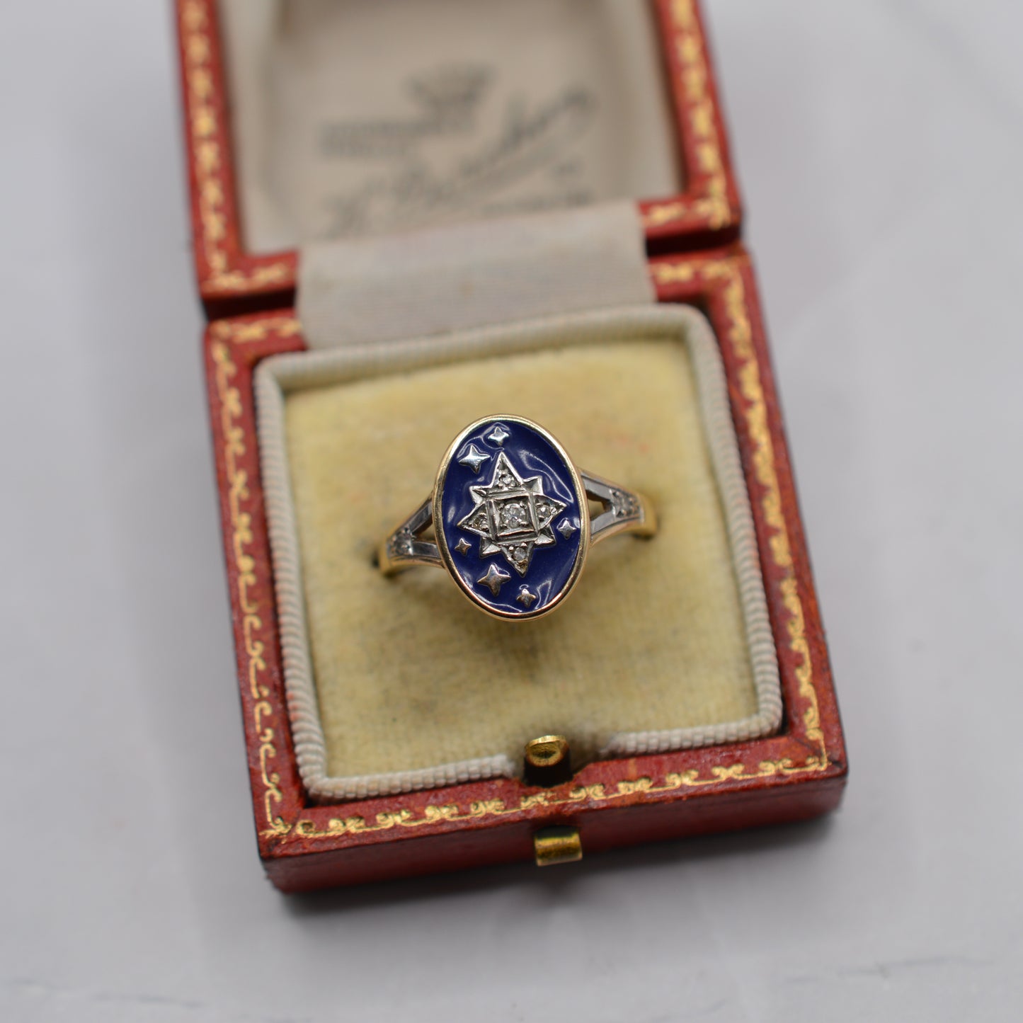 Y2K Millennium 9ct Gold Blue Enamel Star & Diamond Ring