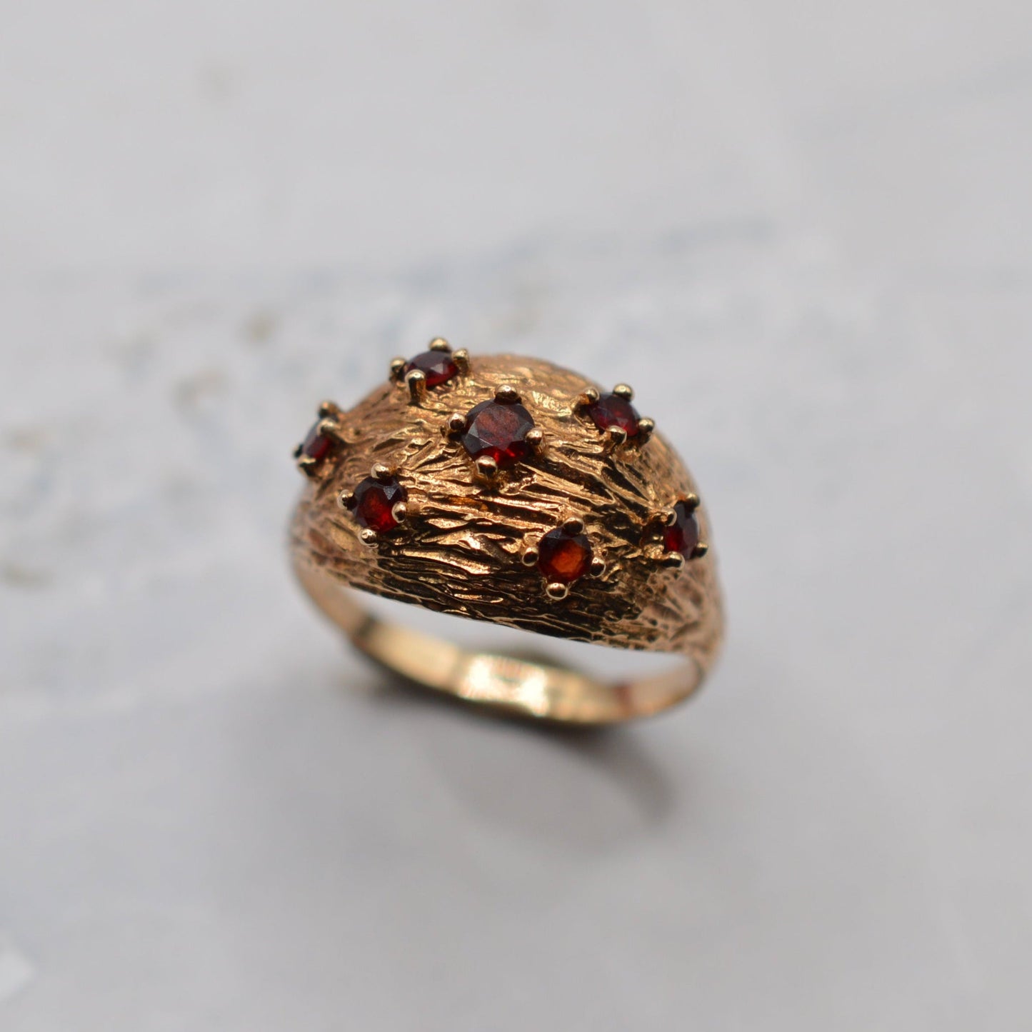 Chunky 1960s Mid-Century 9ct Gold Garnet Bombé Ring
