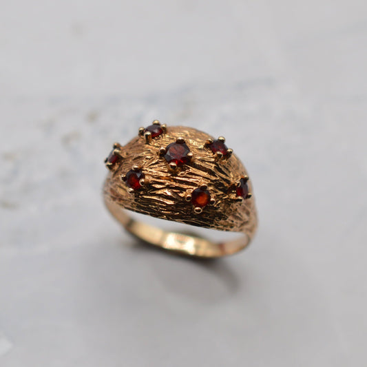 Chunky 1960s Mid-Century 9ct Gold Garnet Bombé Ring