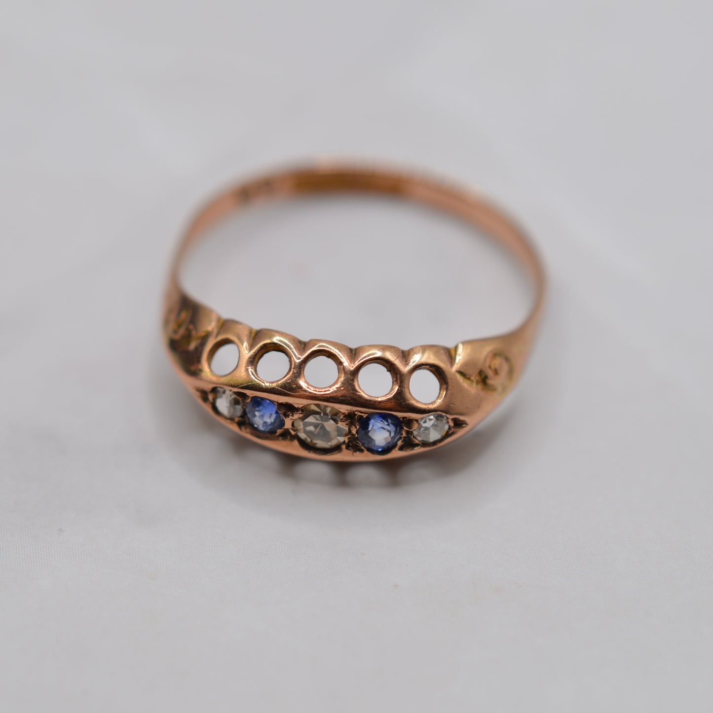 Antique 1919 9ct Rose Gold Sapphire & Diamond Ring