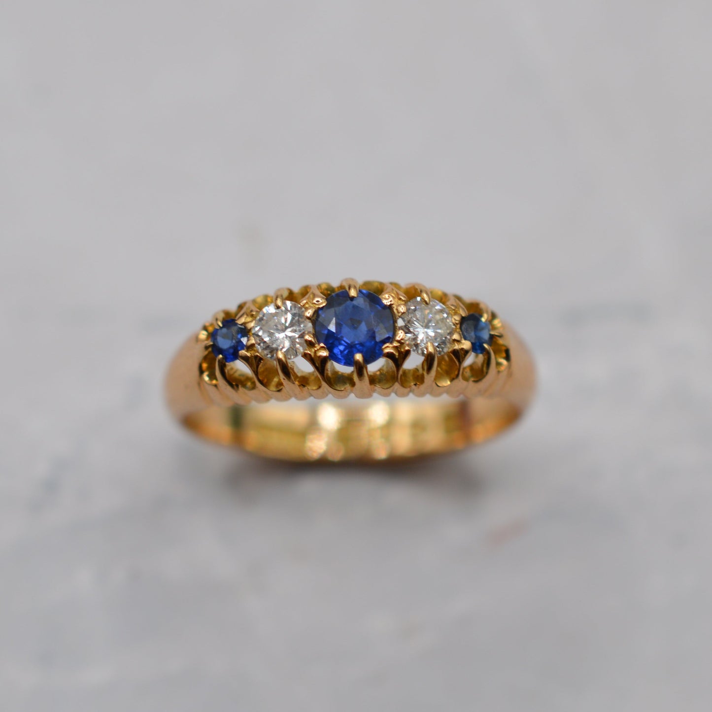 Antique Victorian 1899 18ct Gold Sapphire & Diamond Five-Stone Ring