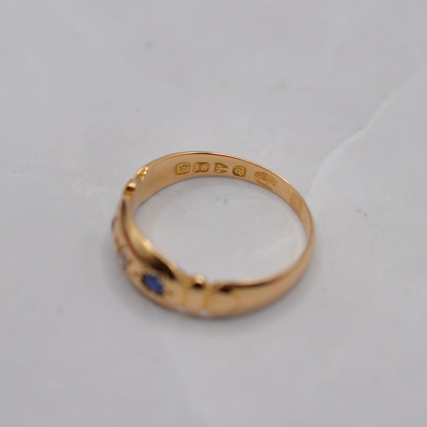 1890s Victorian Antique 18ct Gold Sapphire & Diamond Gypsy Ring
