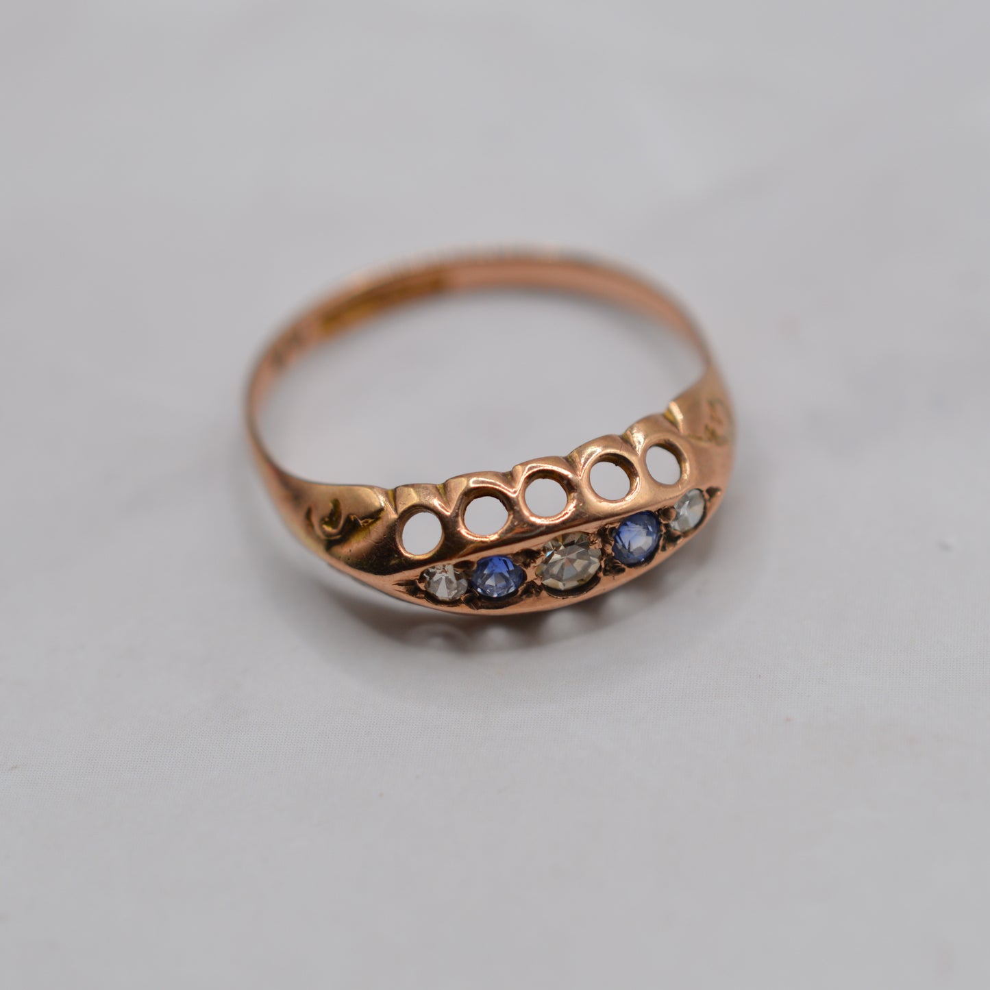 Antique 1919 9ct Rose Gold Sapphire & Diamond Ring