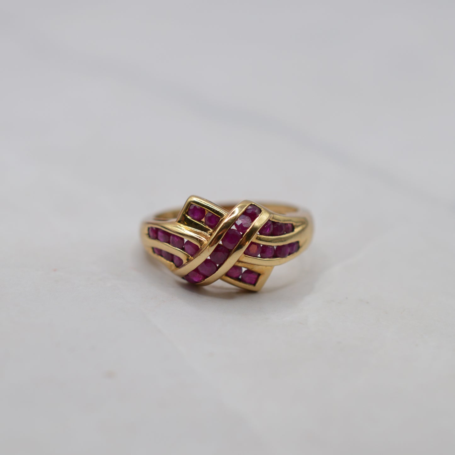 Chunky 9ct Gold Ruby Crossover Ring