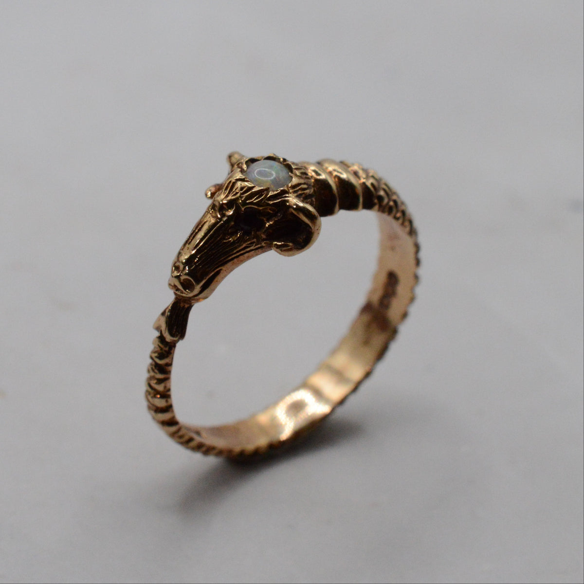 1970s Vintage 9ct Gold Ruby & Opal Rams Head Ring