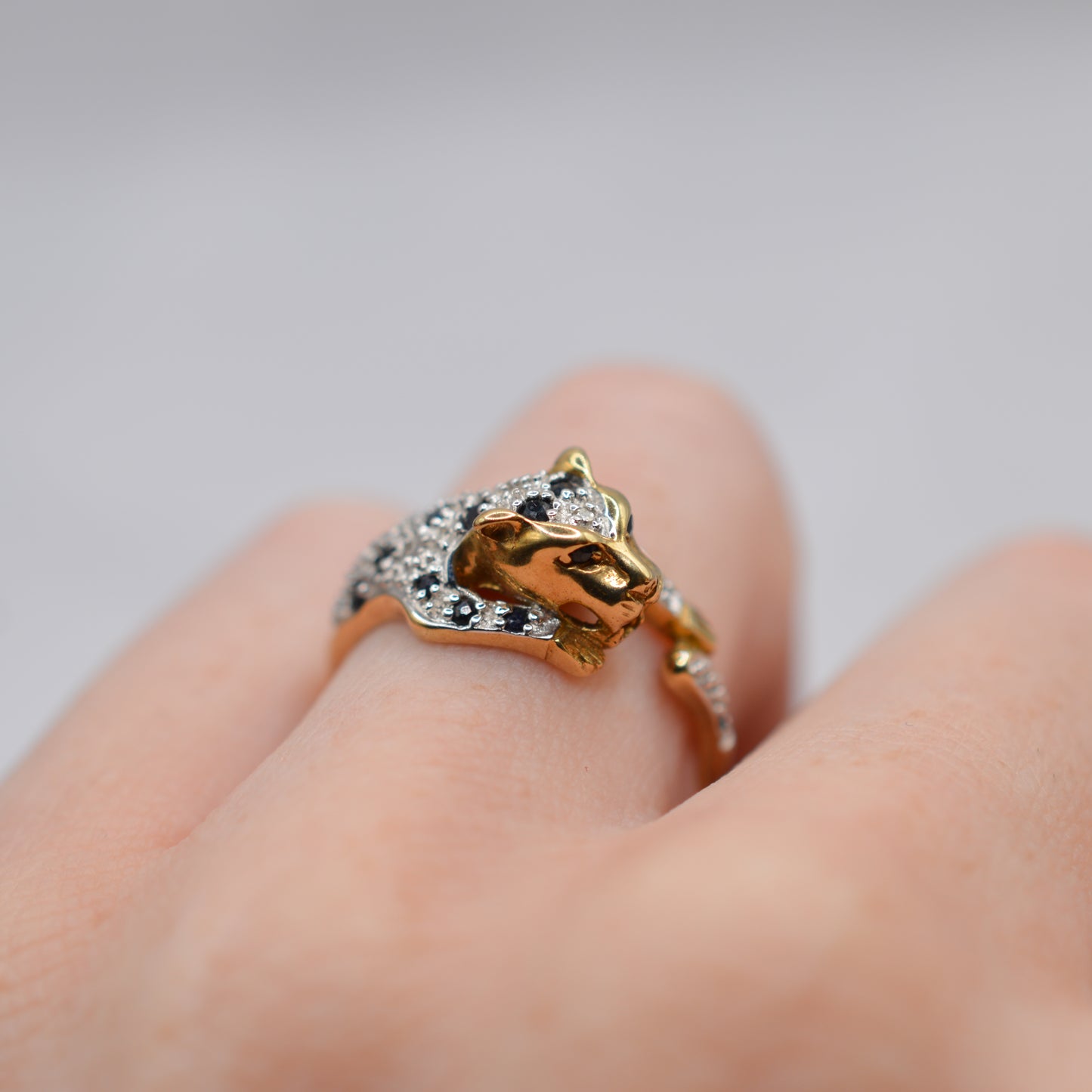 9ct Gold Sapphire & Diamond Panther Ring